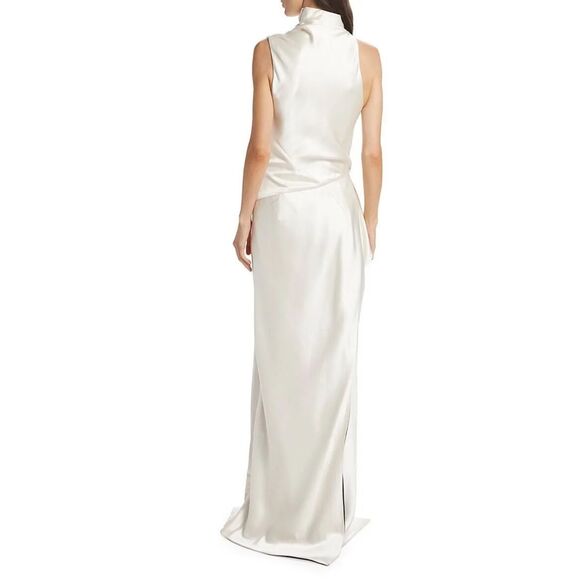 PRABAL GURUNG Sleeveless Hi-neck Side Cascade Gown In Gardenia Size 4 $2395 - Picture 4 of 14